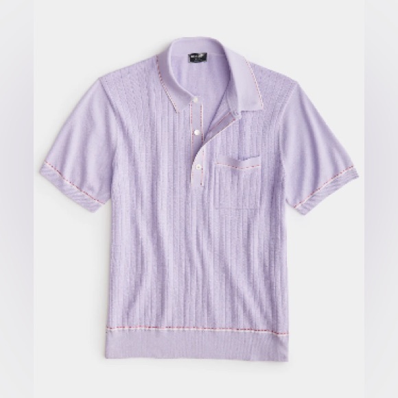Todd Snyder ITALIAN COTTON SILK TIPPED RIVIERA SWEATER POLO IN ASH VIOLET Large